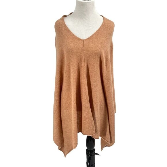 Cashmere Tan Poncho Sweater V Neck OS - Picture 1 of 4